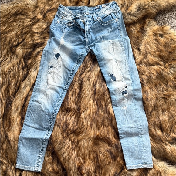 Miss Me Light Blue Distressed Skinny Jeans - Picture 1 of 4